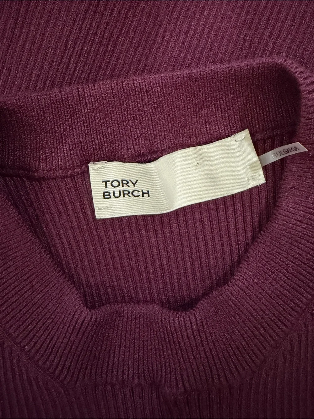 Tory Burch Plum Ribbed Sweater with White Chevron Stripes